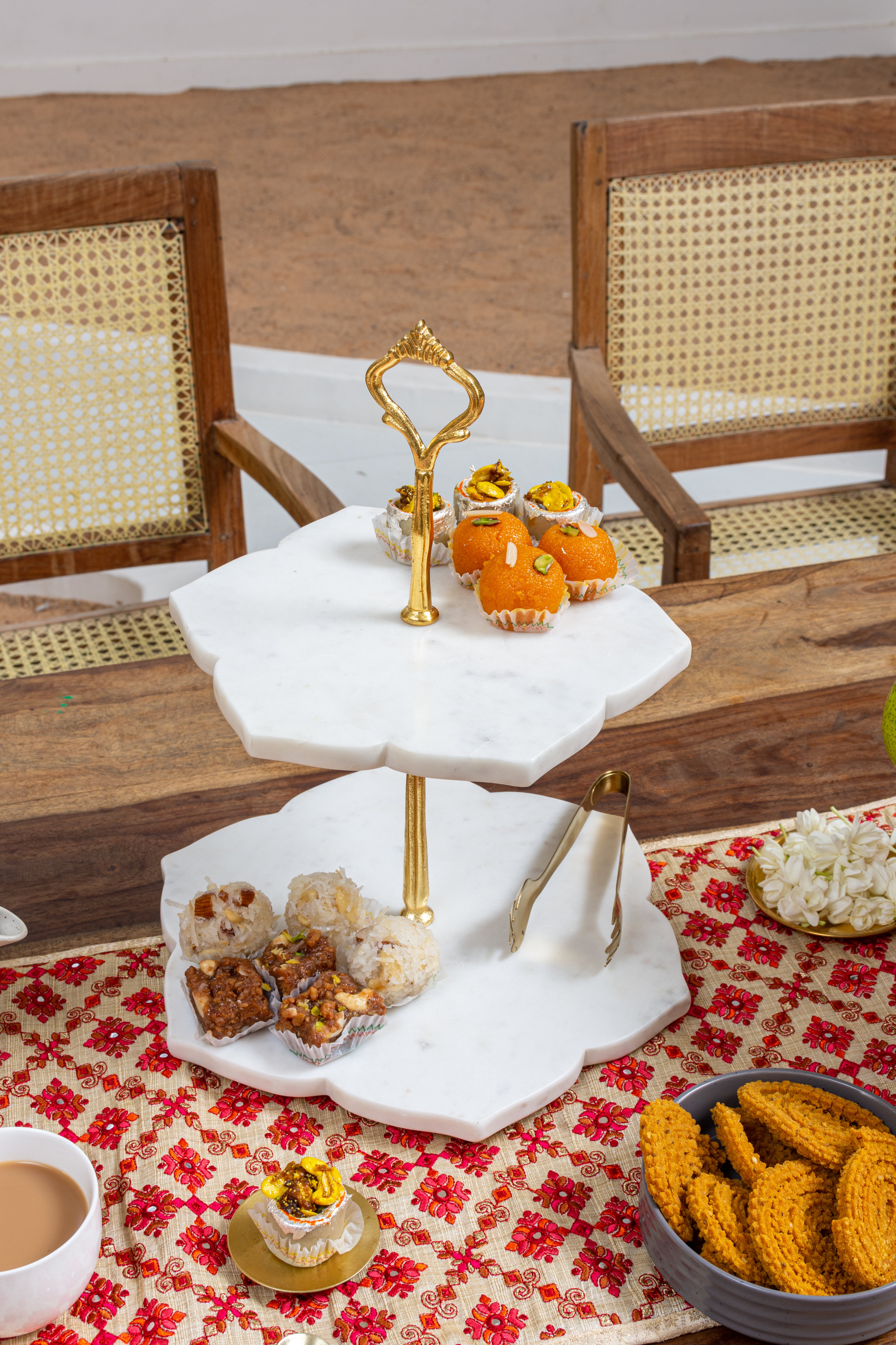 Ramisa Two-Tier Marble Serving Platter